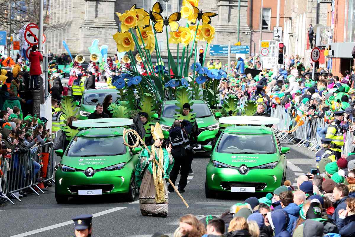 man dressed as St Patrick leads the start of the annual St Patricks Day parade through the city centre of Dublin