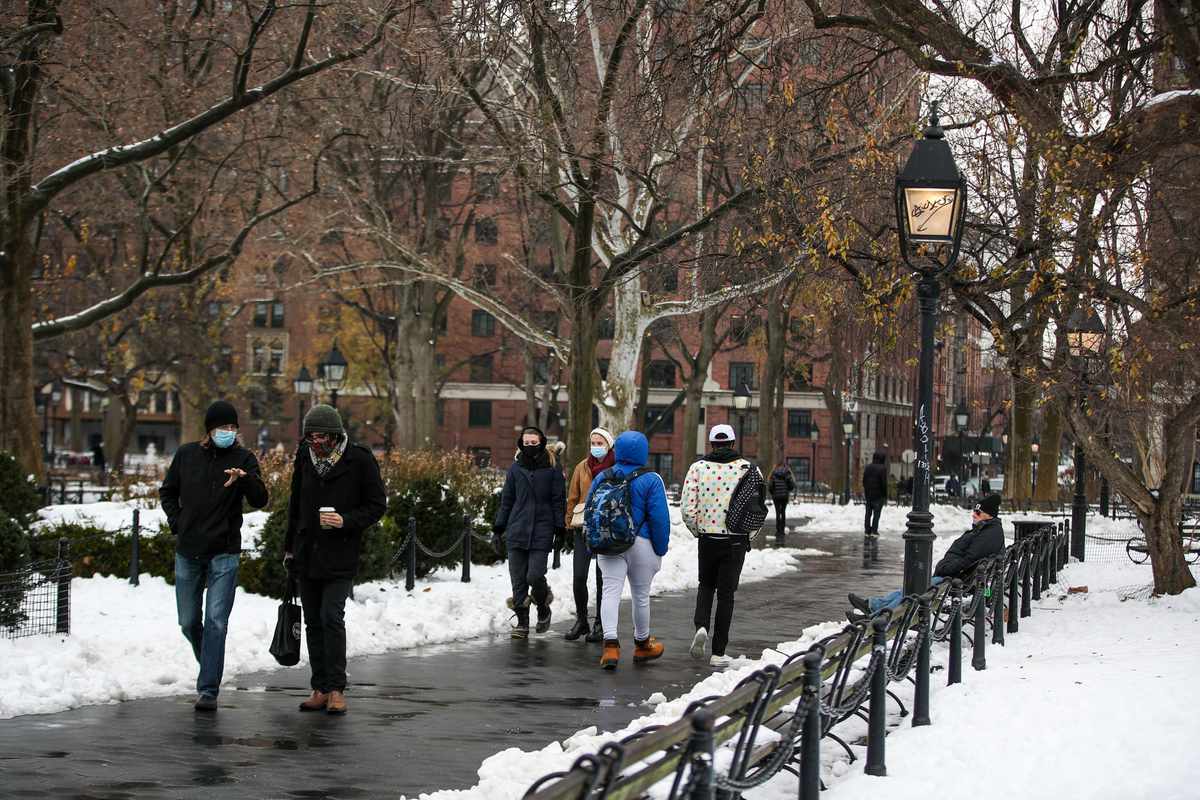 People wearing masks in Washington Square Park