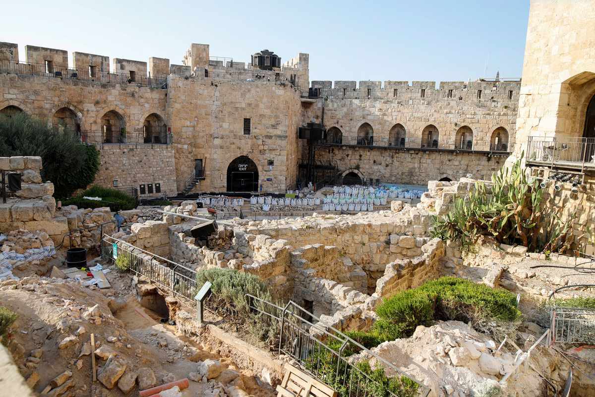 Tower of David Museum with ancient walls under constructioin