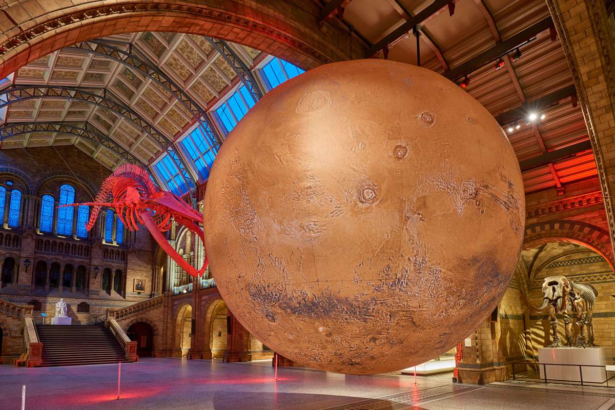 closeup of an art installation of Mars by artist Luke Jerram
