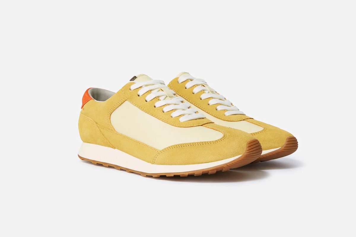 Mustard and cream running shoes