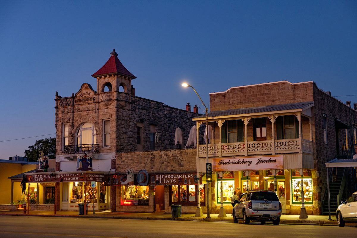 Main Street Fredericksburg, Texas at dusk