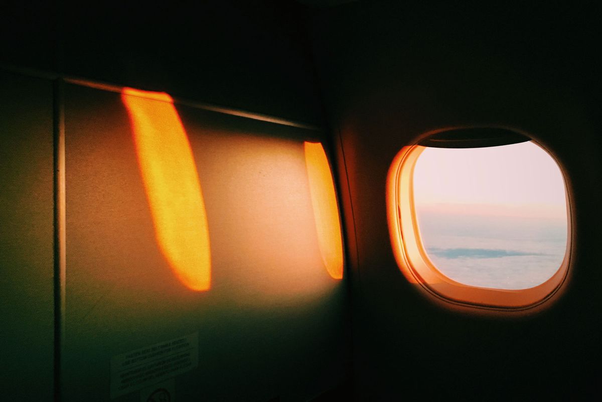 morning light through an airplane window