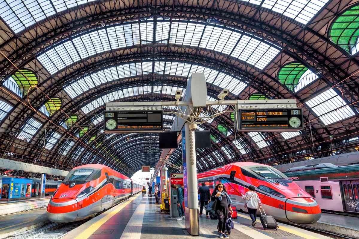 high-speed trains at the railway Milan Central Station in Italy