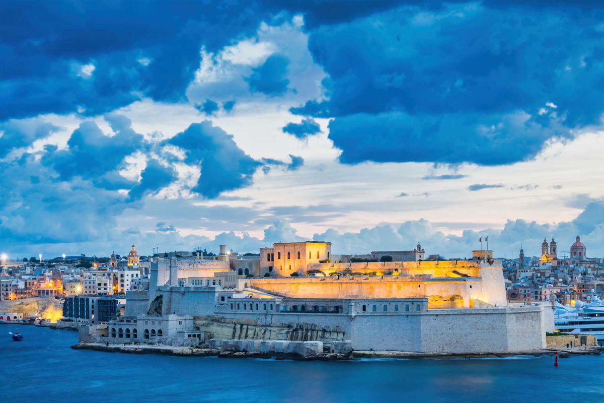 View of the historic Vittoriosa district, Valletta, Malta at twilight blue hour