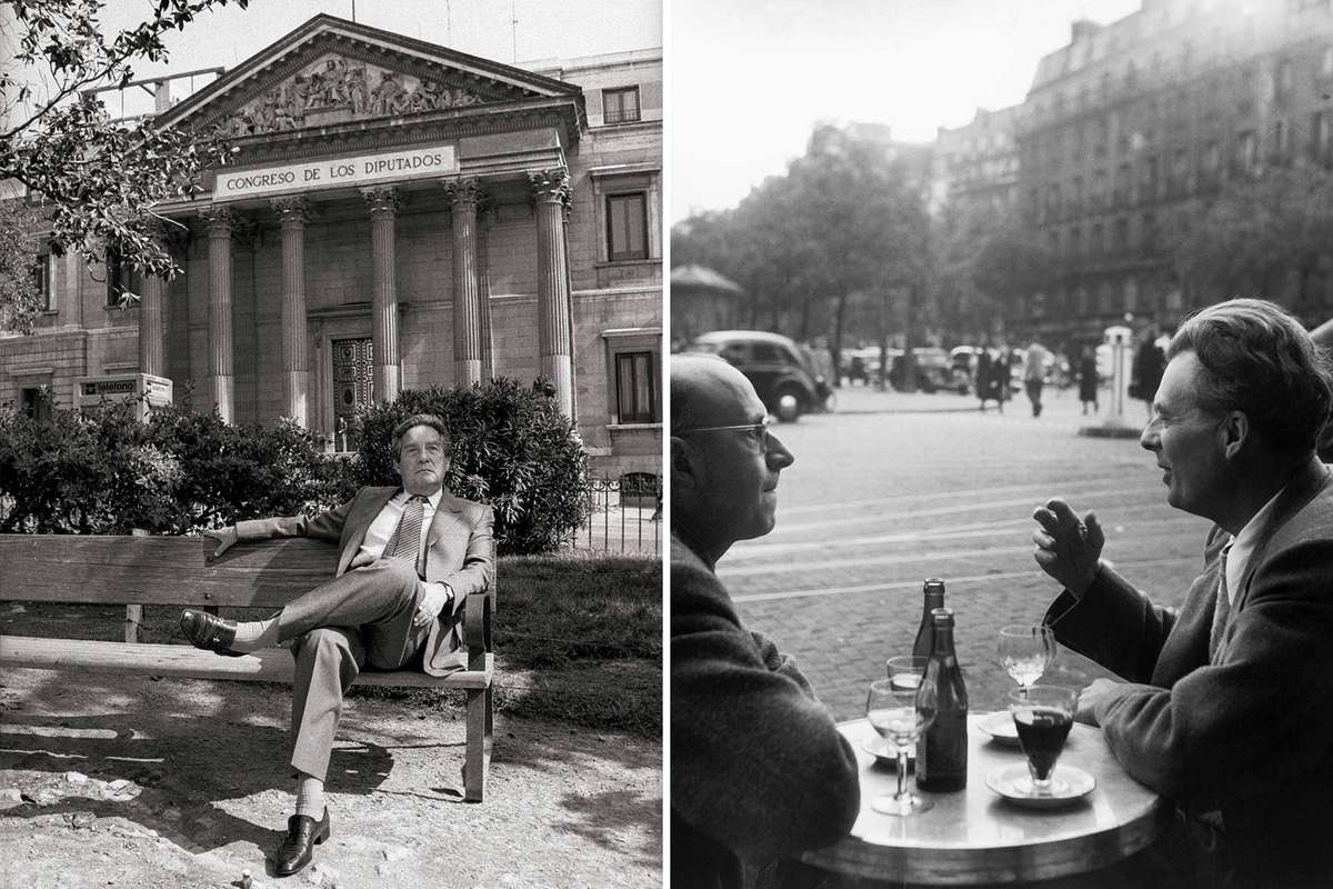 Pair of photos: one shows writer Octavio Paz, the other shows writer Aldous Huxley