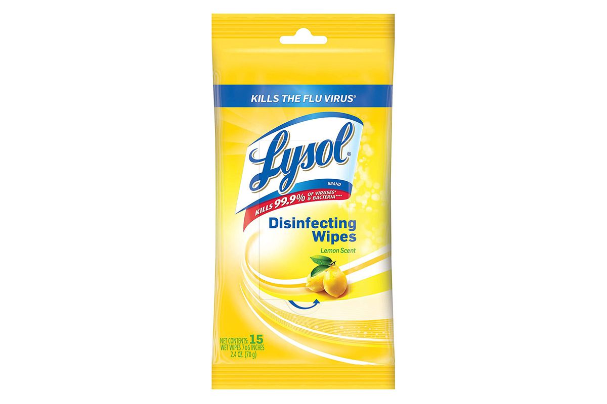 Yellow package of Lysol wipes