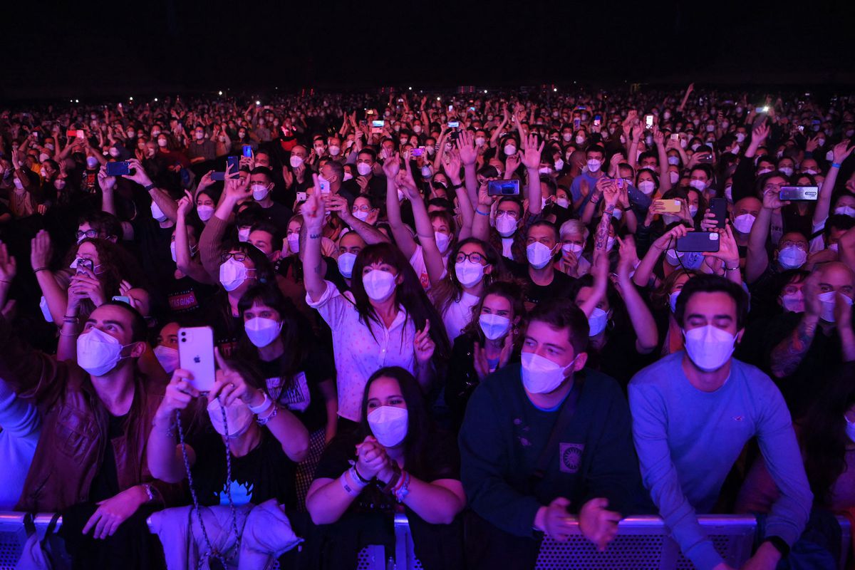 Concertgoers at Spanish group Love of Lesbian concert at the Palau Sant Jordi in Barcelona on March 27, 2021