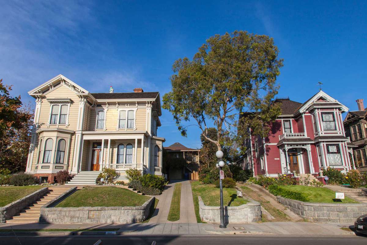 Victorian homes along Carroll Avenue in Angelino Heights in Los Angeles, California