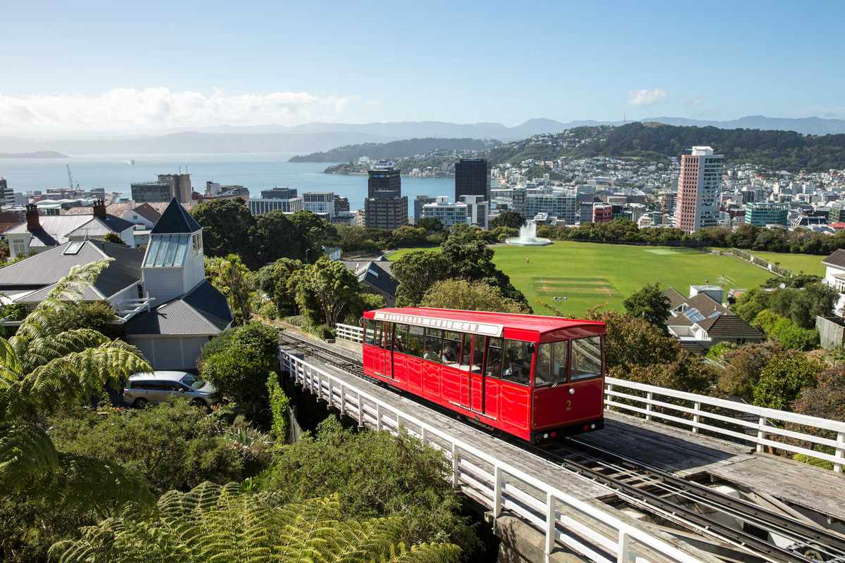 The Wellington Cable Car runs between the CBD and the hill suburb of Kelburn with viewas of the harbour.