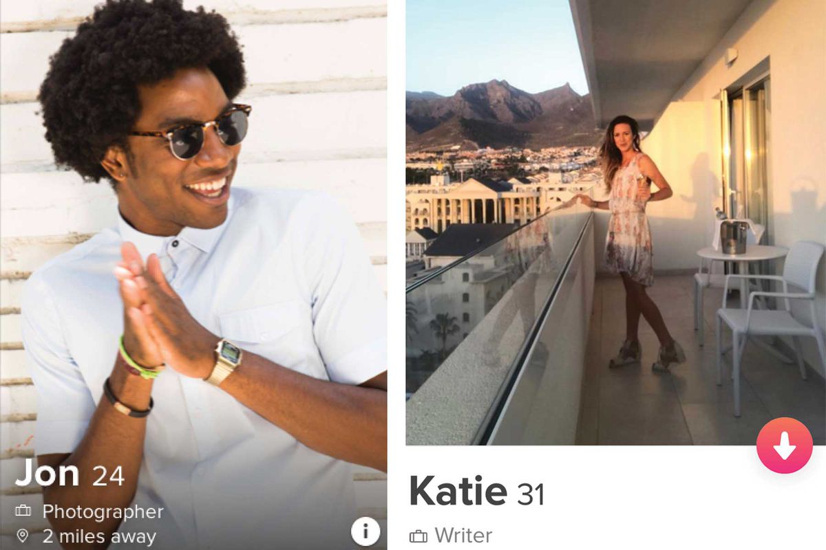 Two tinder profiles, screenshots from the app