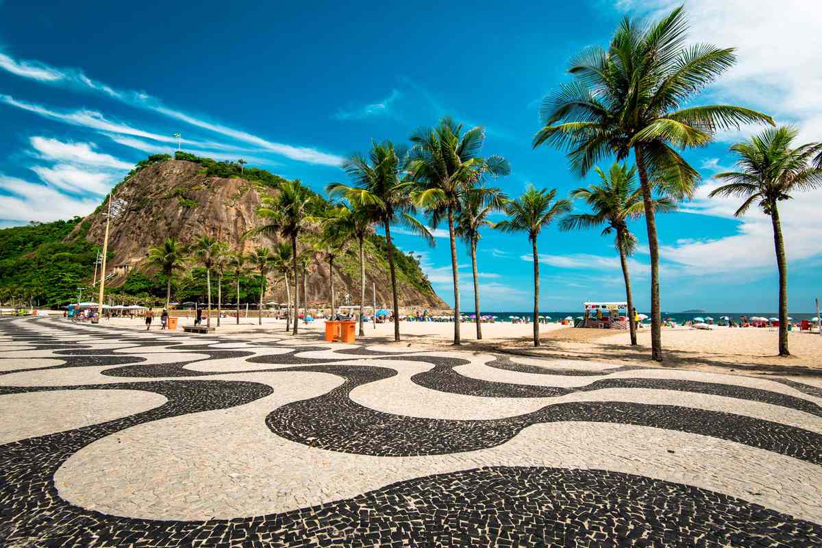 Copacabana Sidewalk Mosaic and Palm Trees in Rio de Janeiro