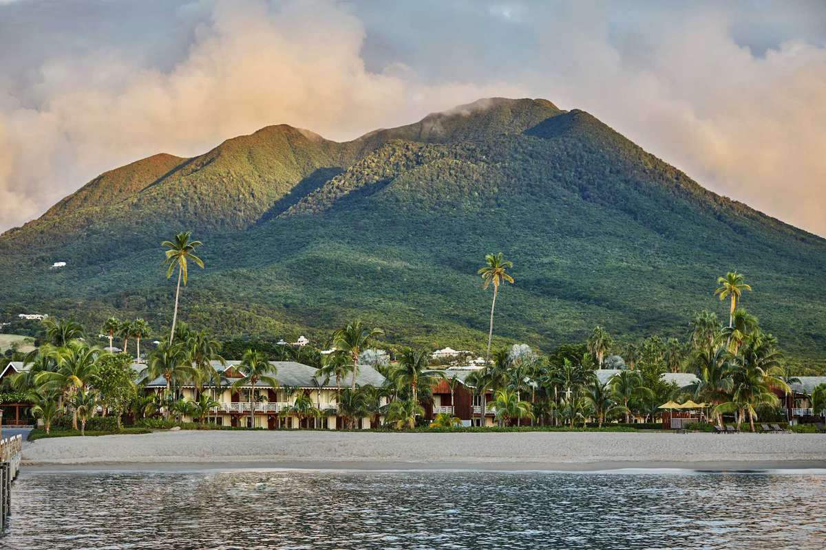 Tropical Caribbean landscape of Nevis at the Four Seasons Resort