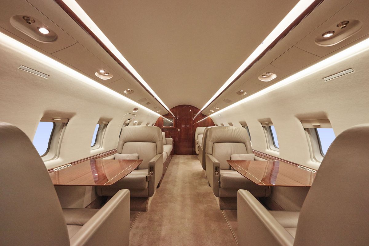 Inside private jet cabin