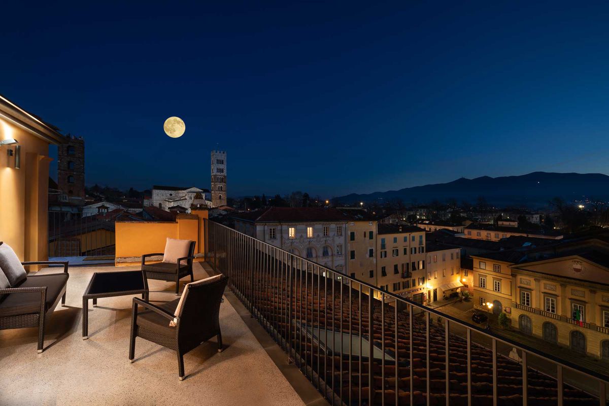 Moon over terrace at Grand Universe Lucca