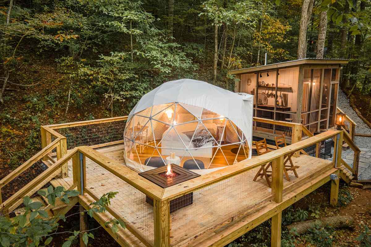 Airbnb dome house in the trees