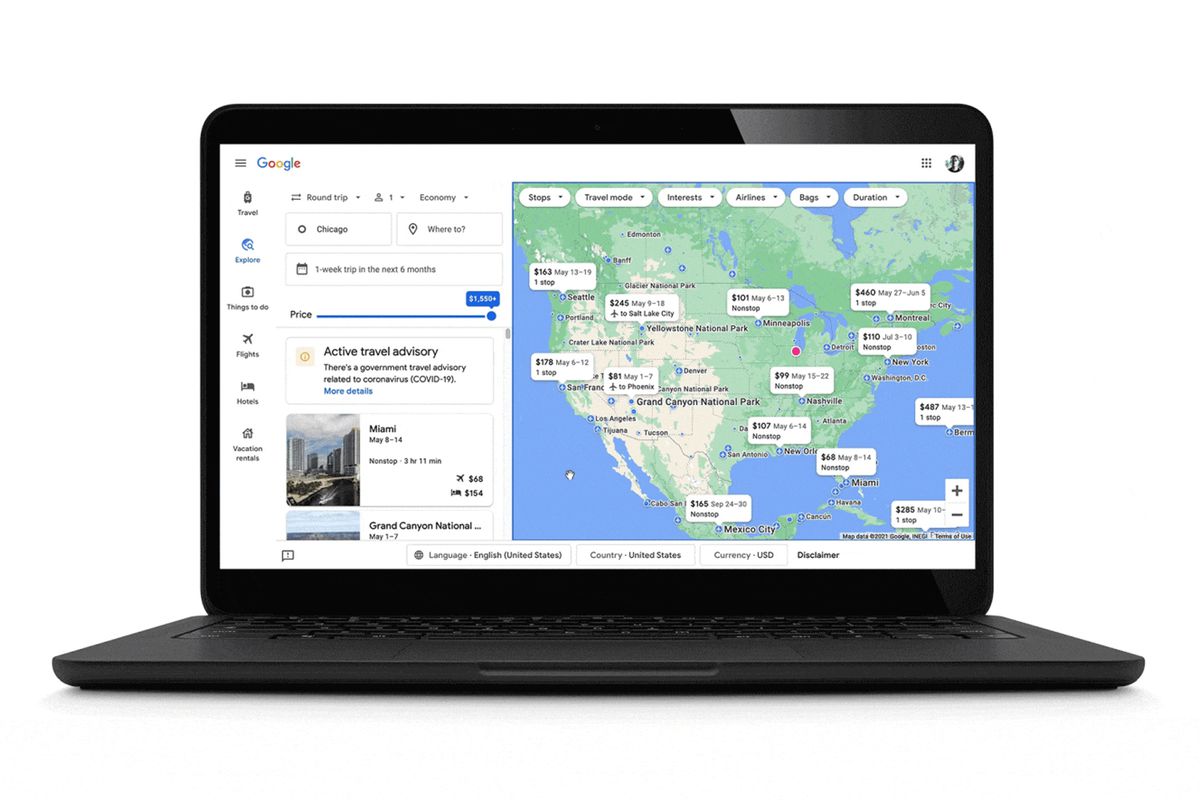 Google Maps travel resources shown on a laptop