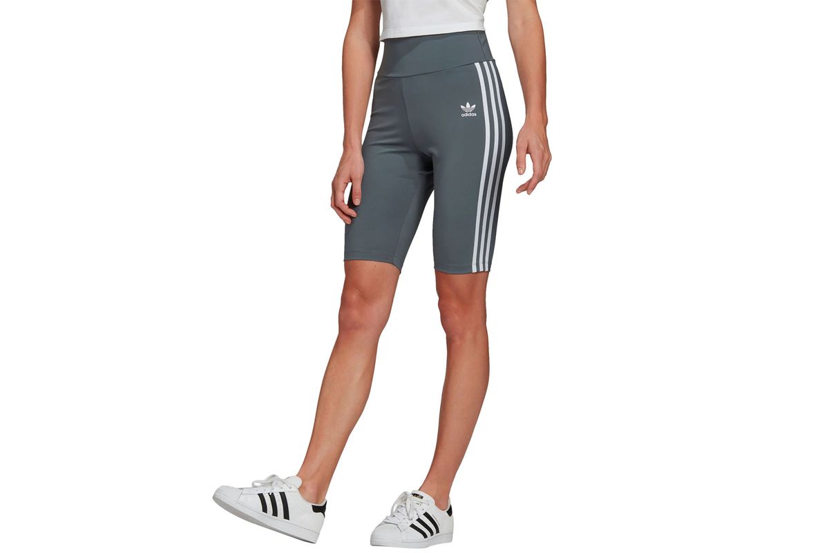 Grey bike shorts with white stripes