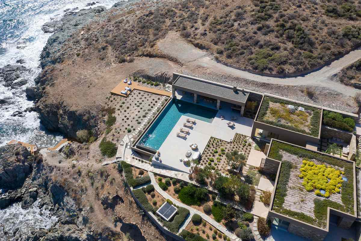 Aerial view of Villa Fanya a part of White Key Villas, in Syros