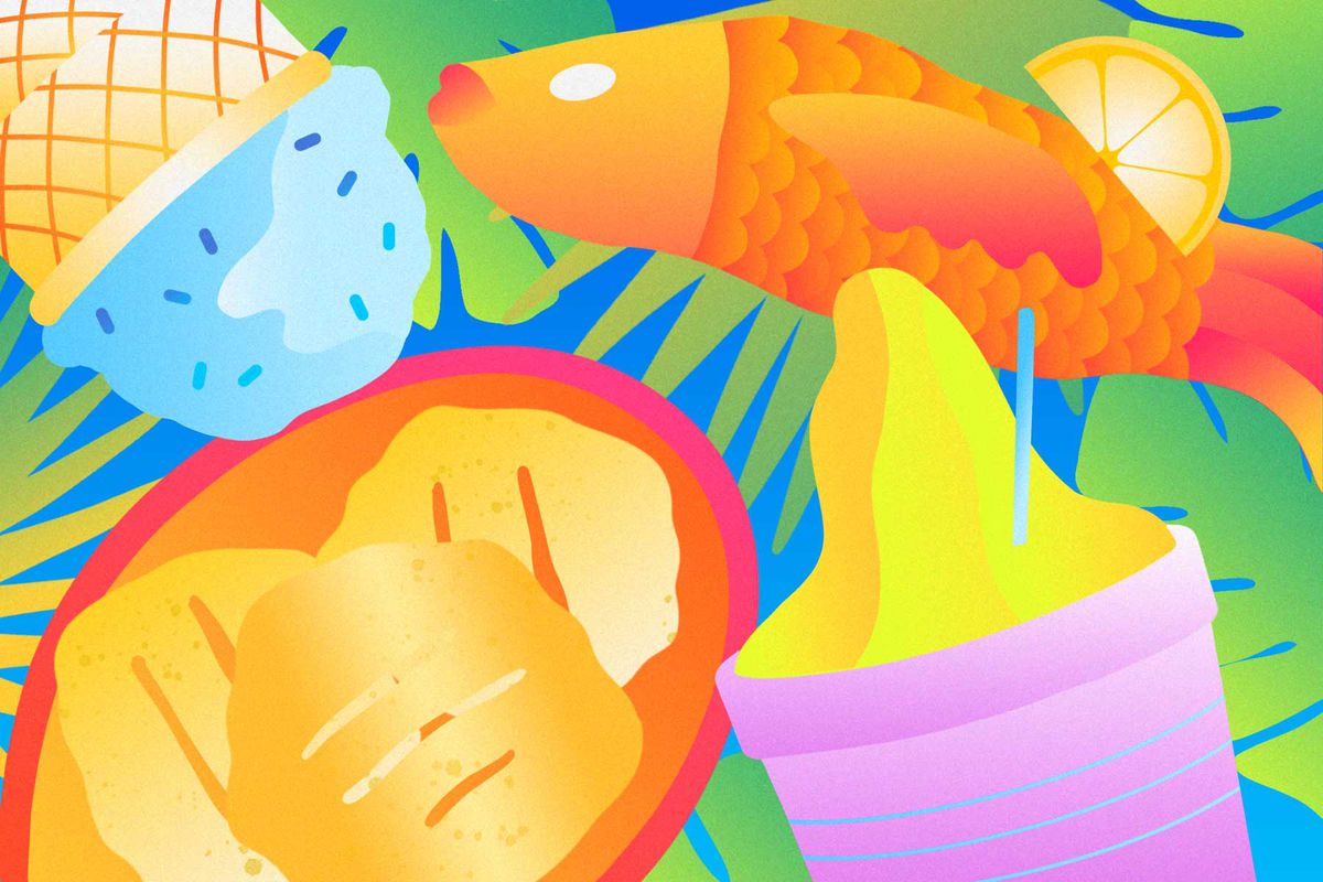 Bright, colorful illustration of St. Croix's must-eat foods