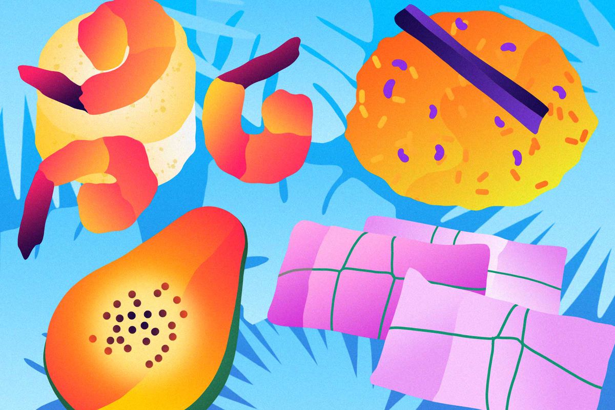 Bright illustration showing foods found in Puerto Rico
