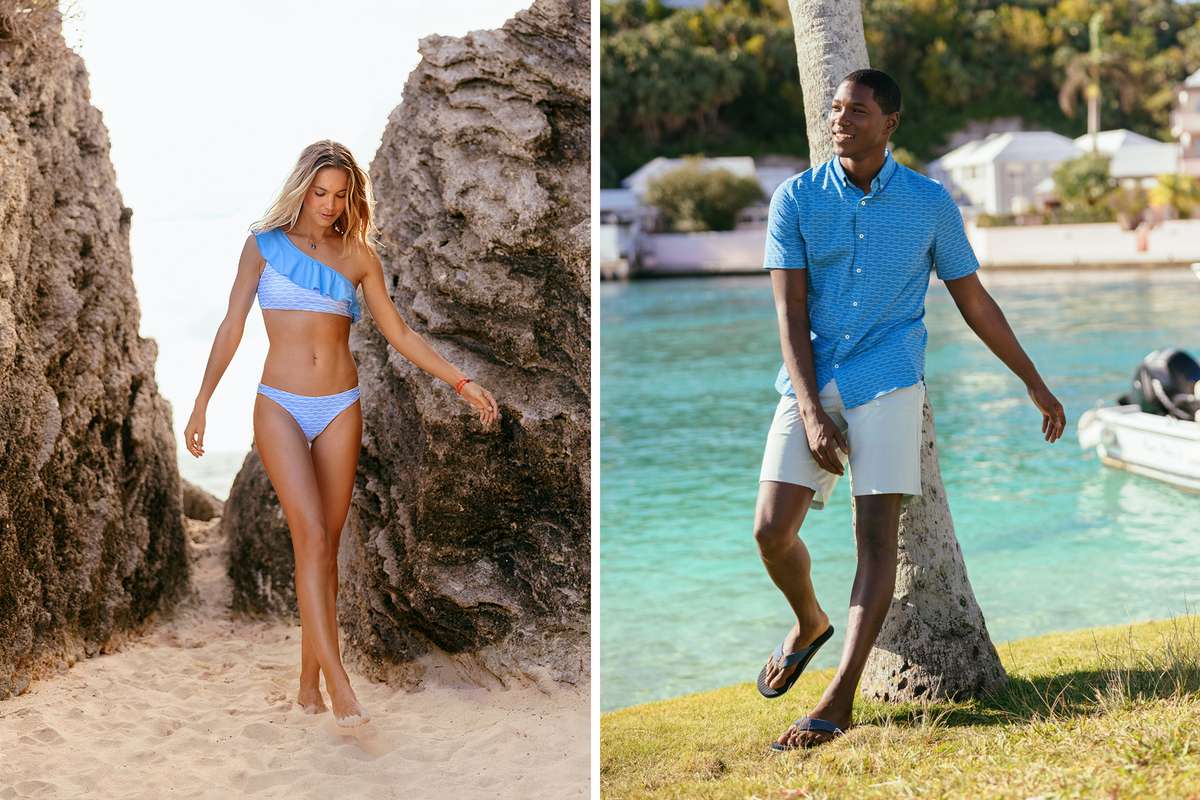 Models wearing bathing suits by Beneath the Waves x Southern Tide