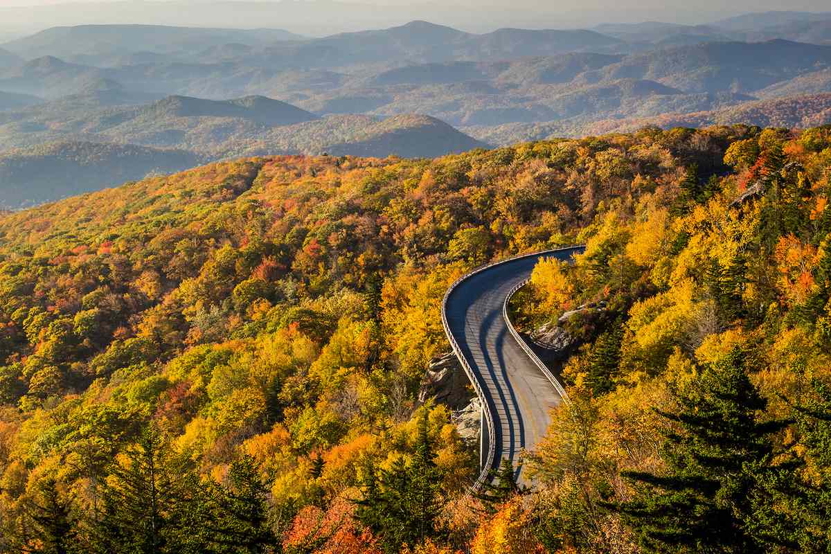 Aerial view of the Linn cove viaduct on the Blue ridge Parkway, North Carolina