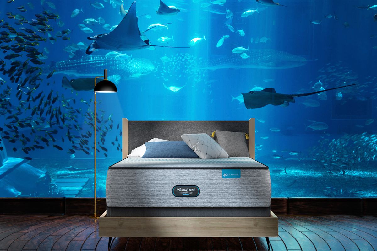 Beautyrest’s new Harmony Lux Hybrid mattress in an aquarium