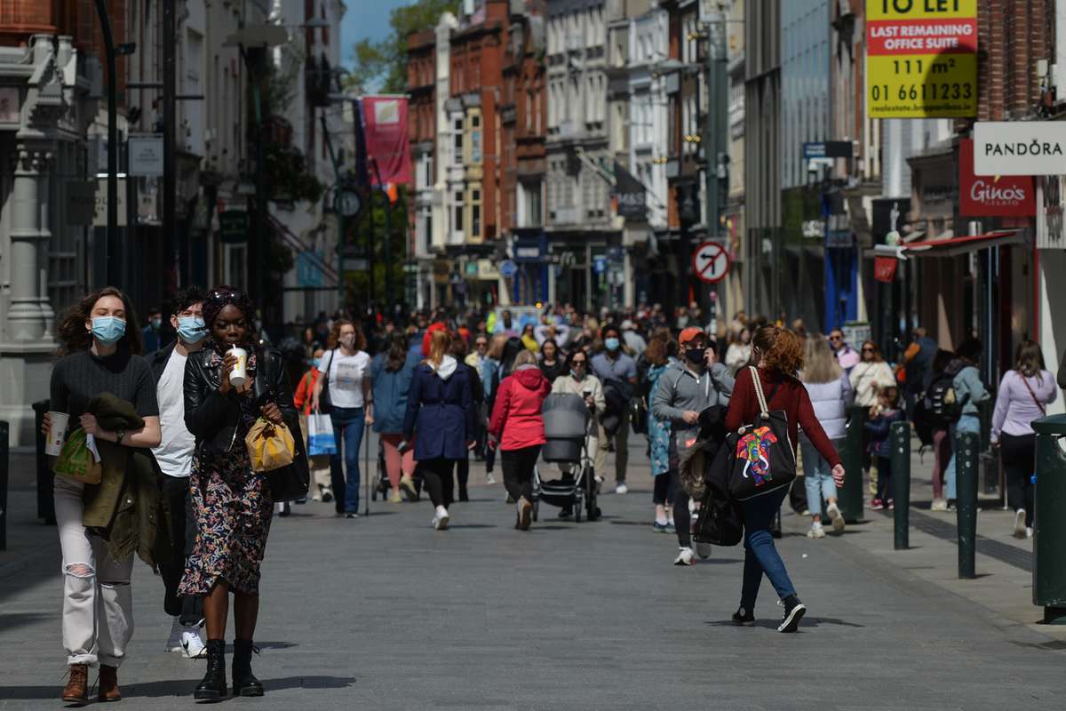 view of crowded Grafton Street in the center of Dublin