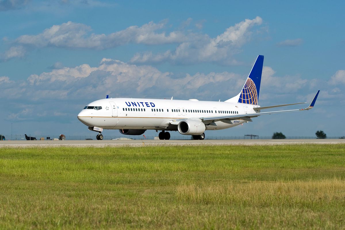 Exterior of United Airlines plane on runway