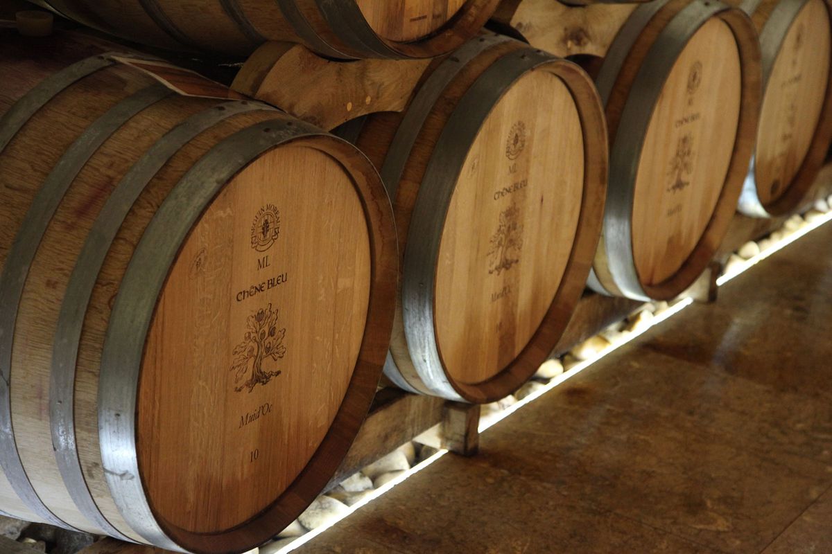 Wine barrels at Verriere in Chêne Bleu, France