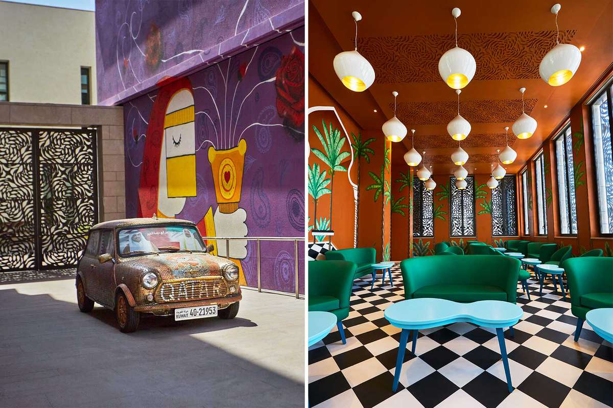 Scenes from Doha, Qatar: Exterior murals and graphic interiors at the Culture Pass Club