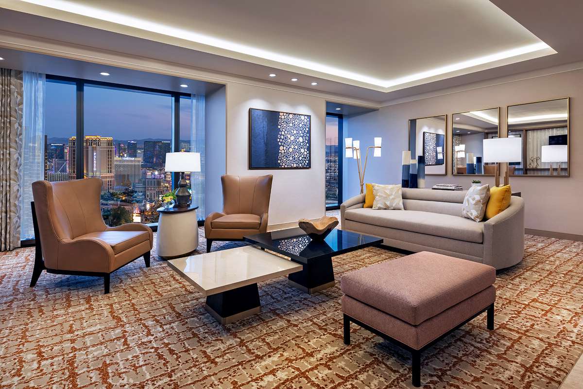 Hilton One Bedroom Entertainment Suite Living Room at Resorts World Las Vegas