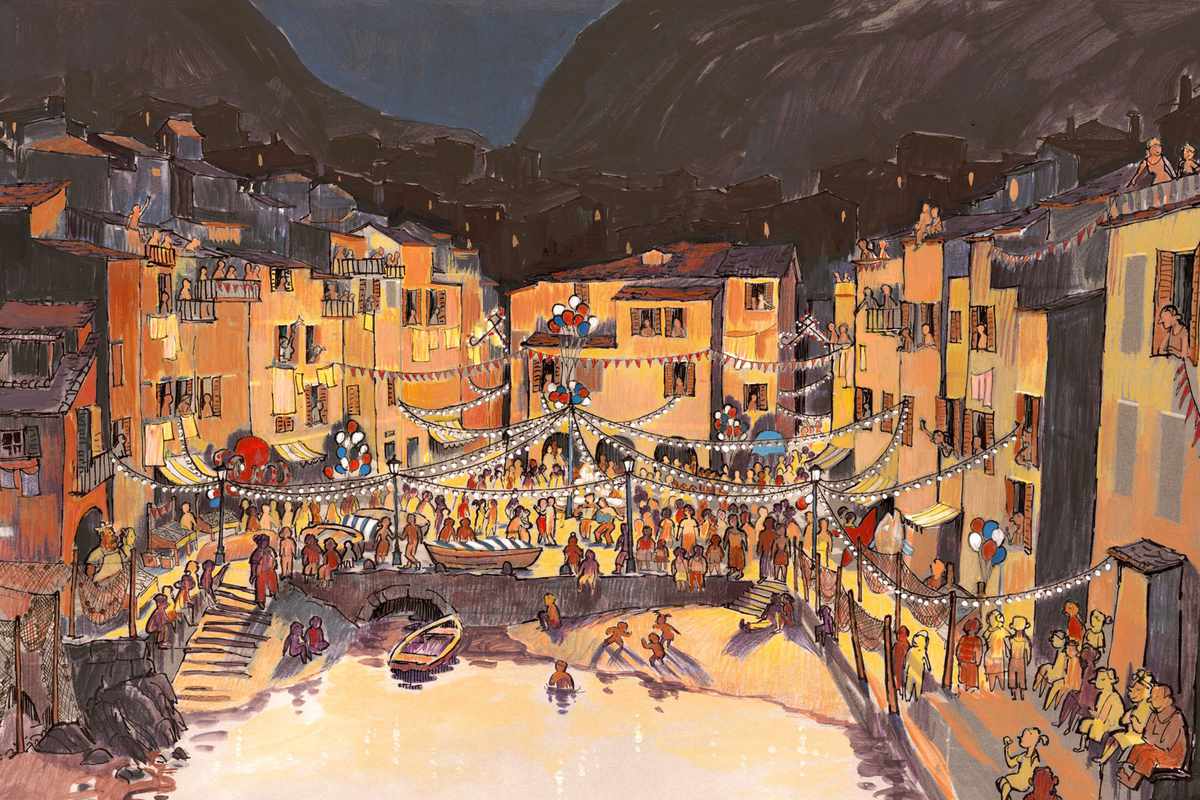 drawing of festival in fictional Italian town