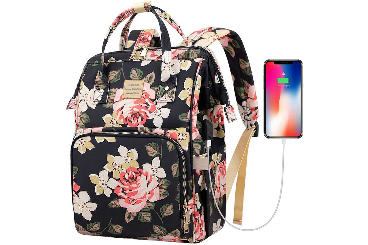 Vsnoon laptop backpack with USB chargin port in floral