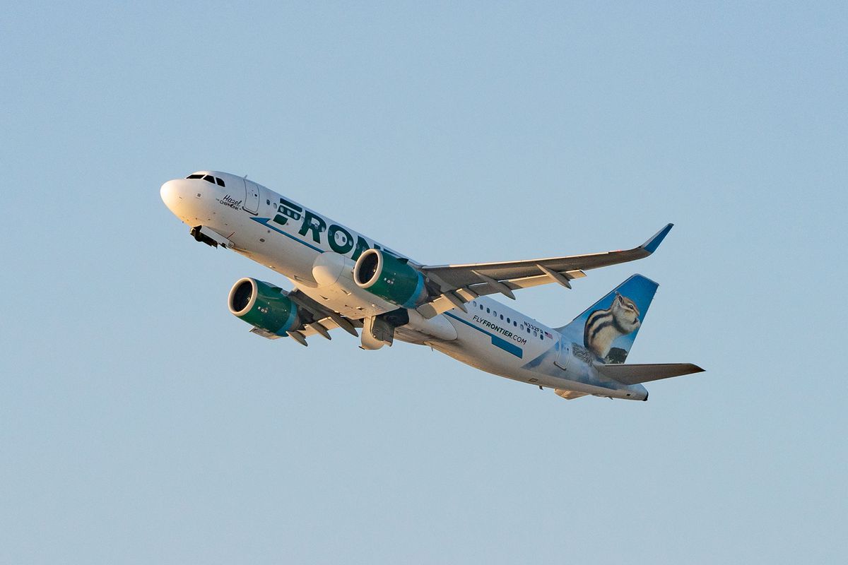 Frontier Airlines Airbus A320 takes off from Los Angeles international Airport