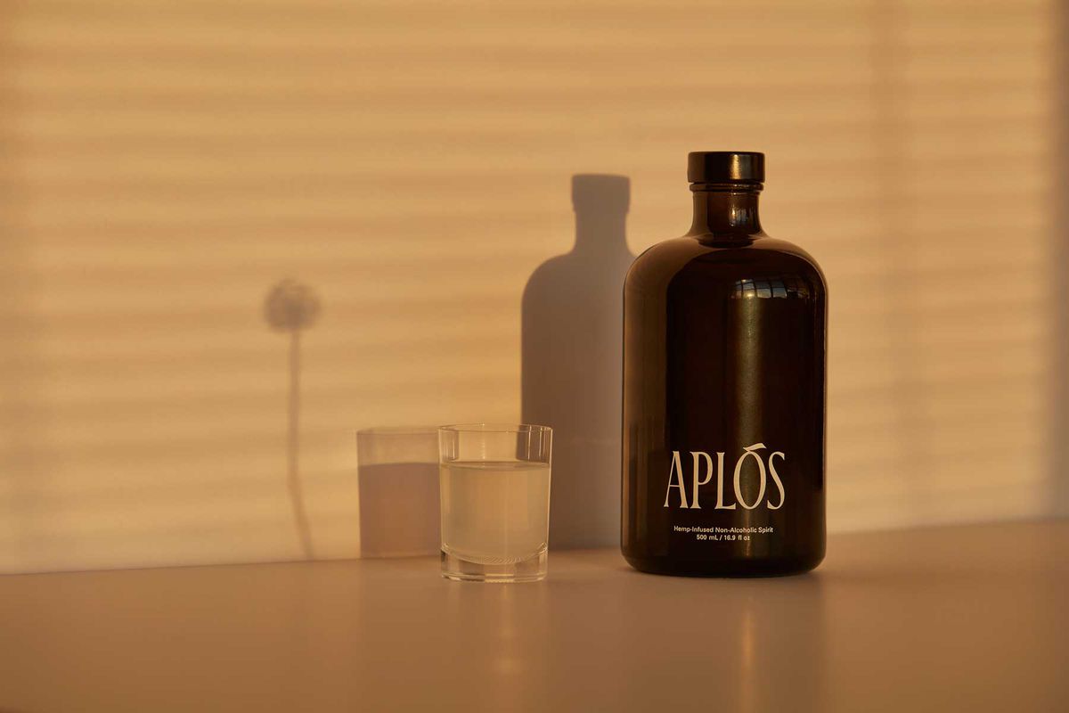 Bottle of Aplos hemp-infused non-alcoholic spirit