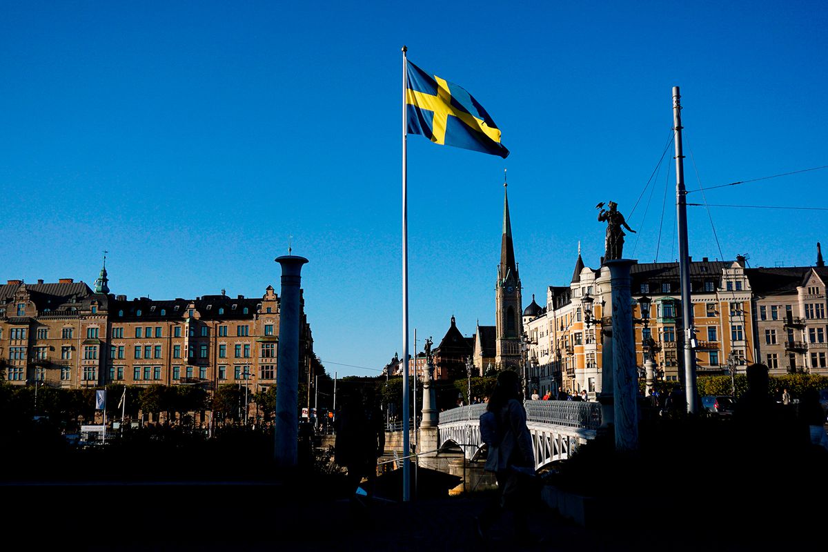 The Swedish flag is pictured in Stockholm on September 19, 2020, during the novel coronavirus COVID-19 pandemic.