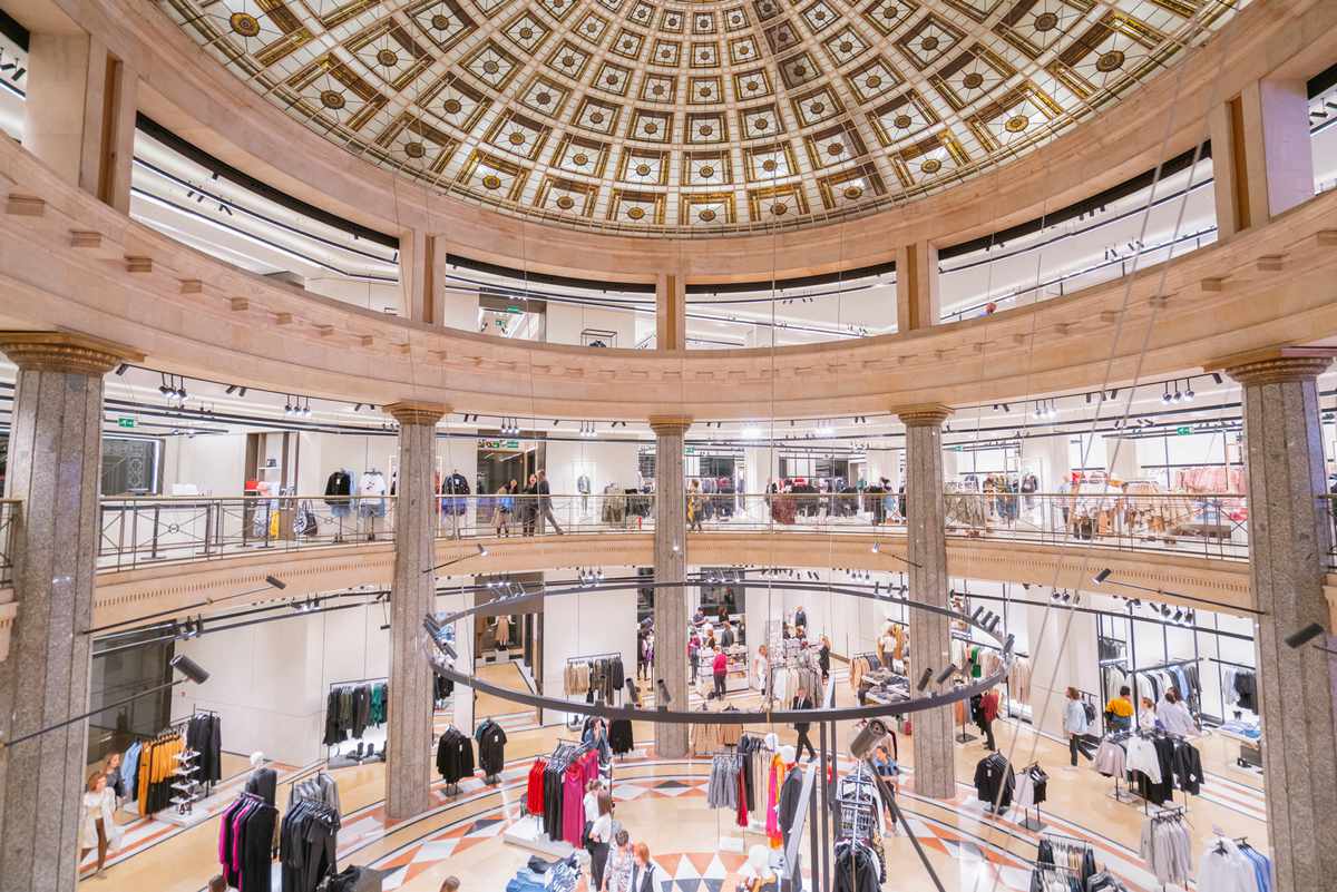 Largest Zara store in the world Located on one side of Plaça Catalunya in Barcelona, Spain