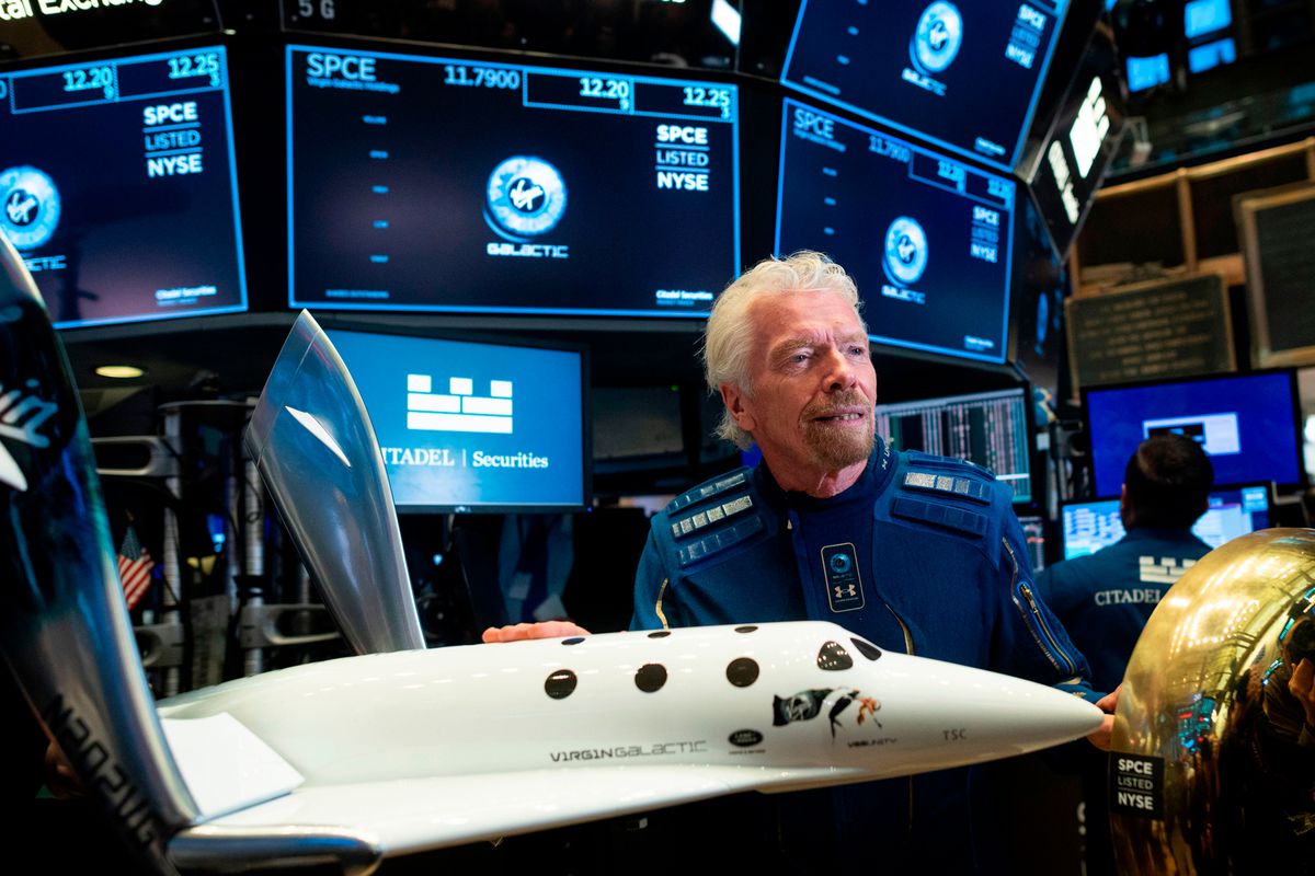 Virgin Galactic poses before ringing the First Trade Bell to commemorate the company's first day of trading on the New York Stock Exchange (NYSE) on October 28, 2019 in New York City.