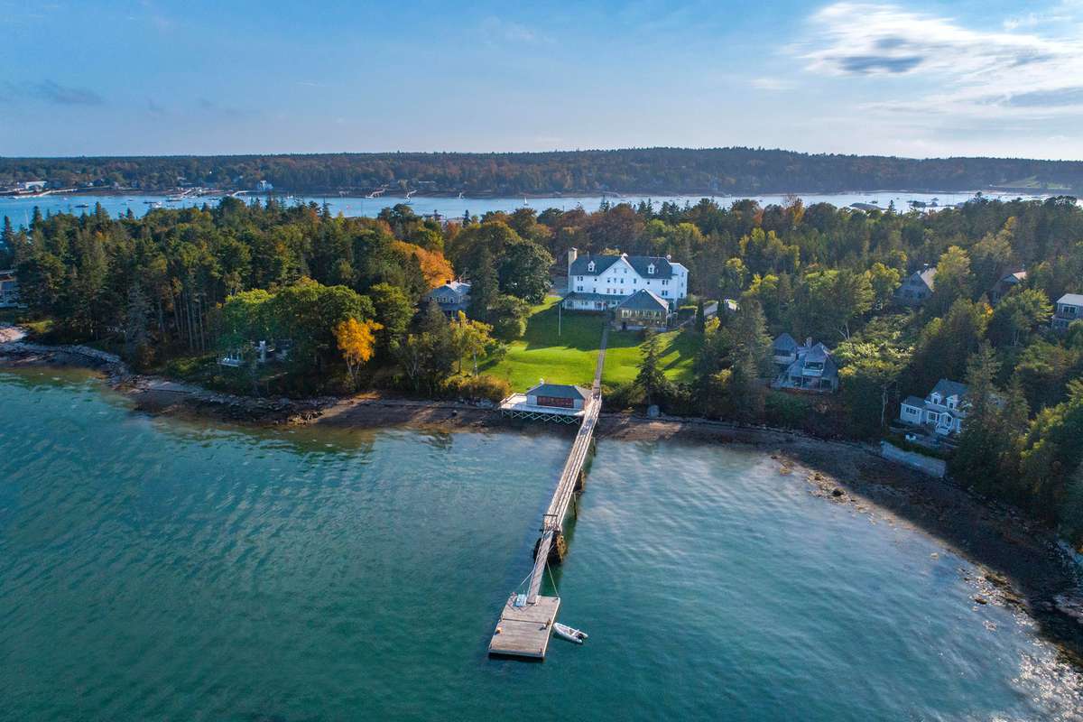 Aerial view of The Claremont Hotel on Mount Desert Island in Acadia National Park