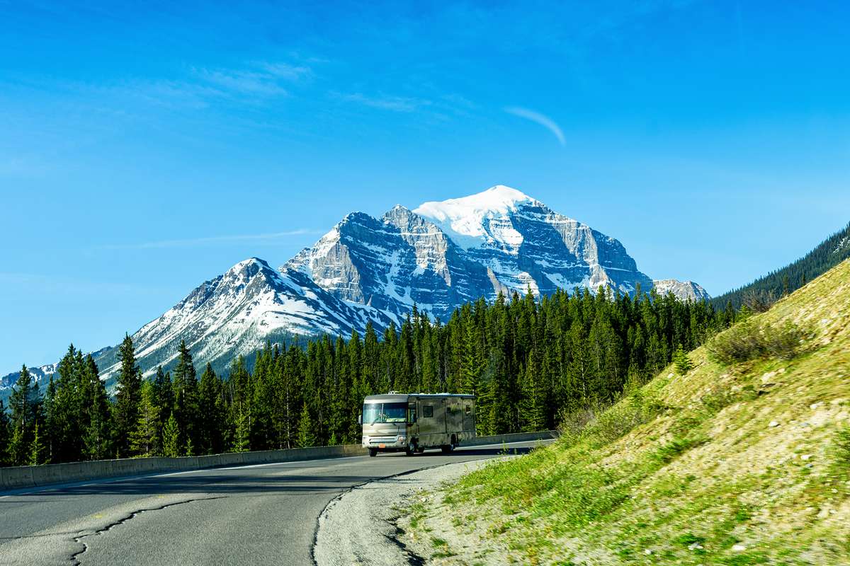 Luxury Motor Home on Road Trip Tour, Banff National Park, Canada