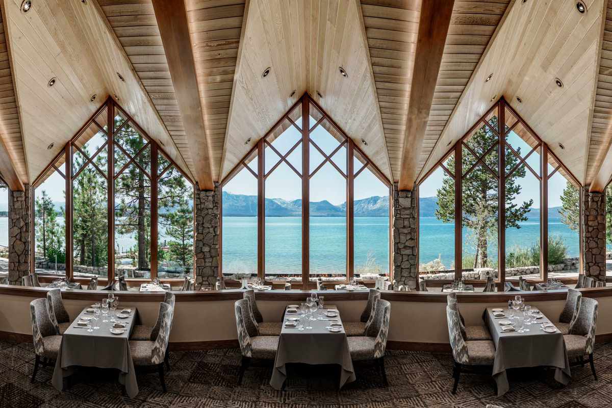 View of the water from the restaurant at Edgewood Tahoe Resort, voted one of the top resorts in the United States