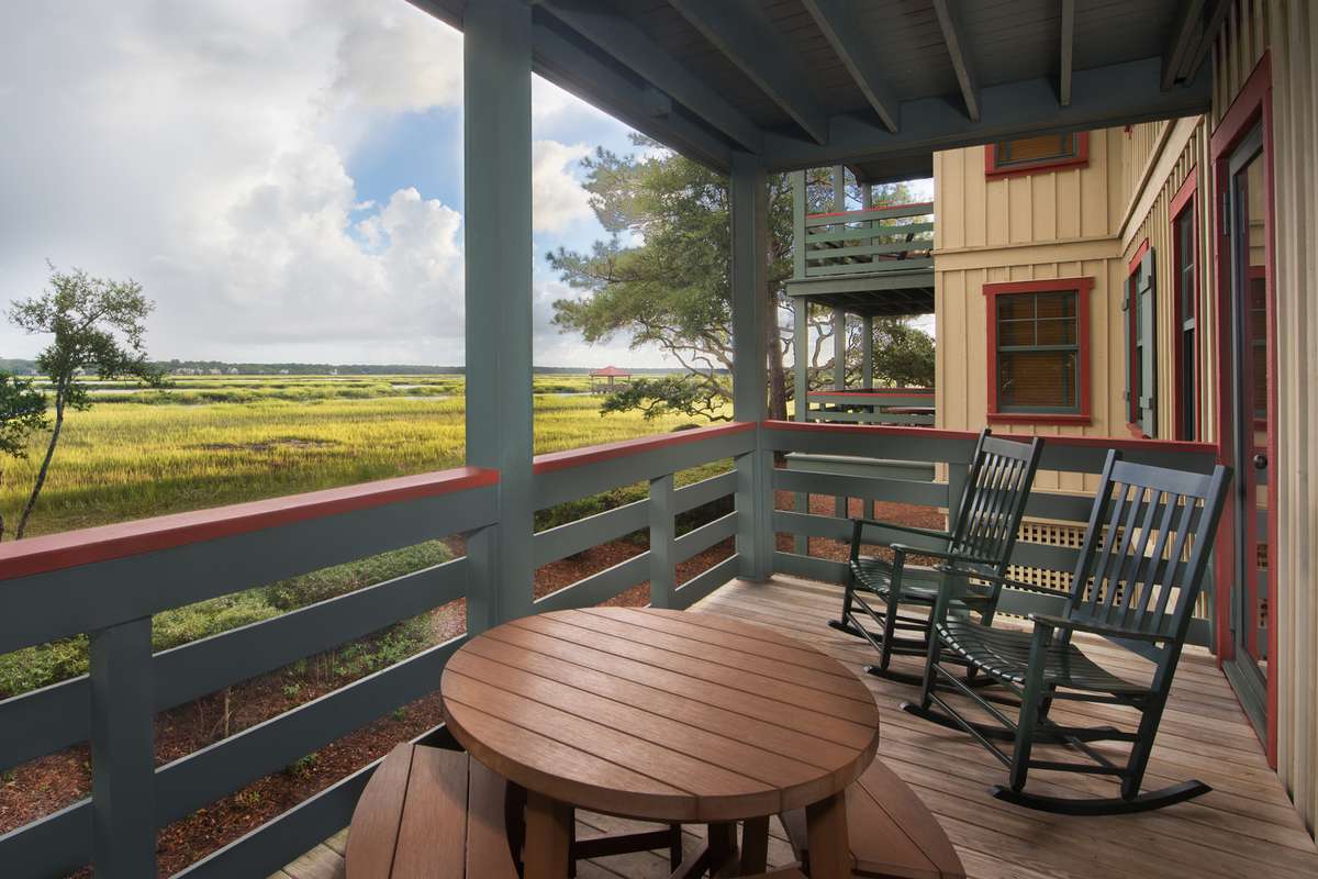 Outdoor porch with chairs at Disney's Hilton Head Island Resort
