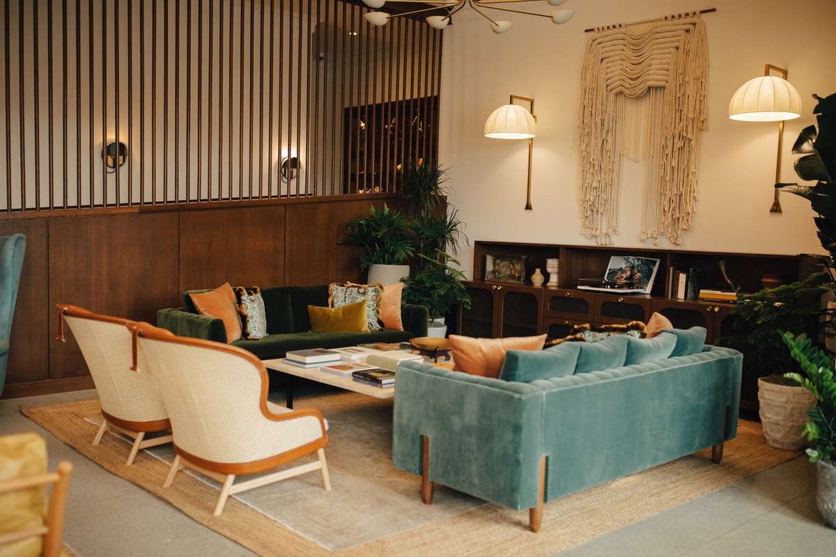 Emeline Hotel lobby with mid-century inspired furnishings