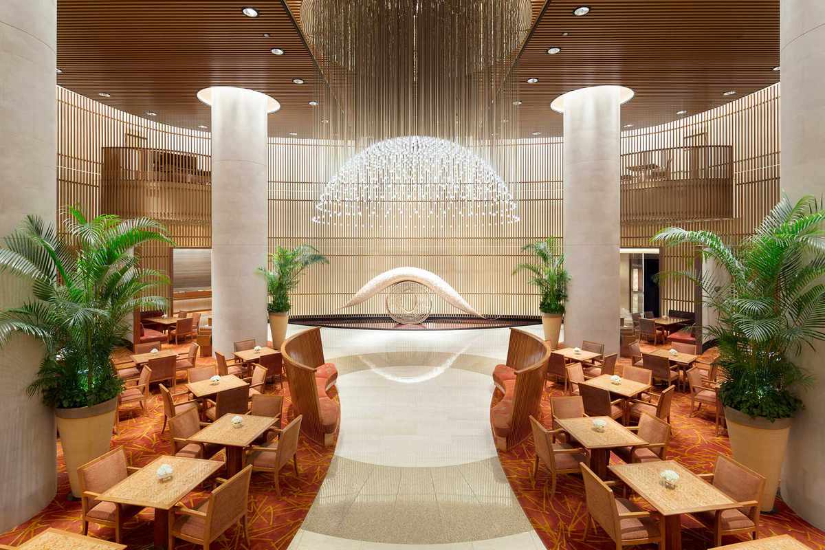 Lobby at The Peninsula Tokyo hotel. Peninsula was voted one of the best hotel brands in the world