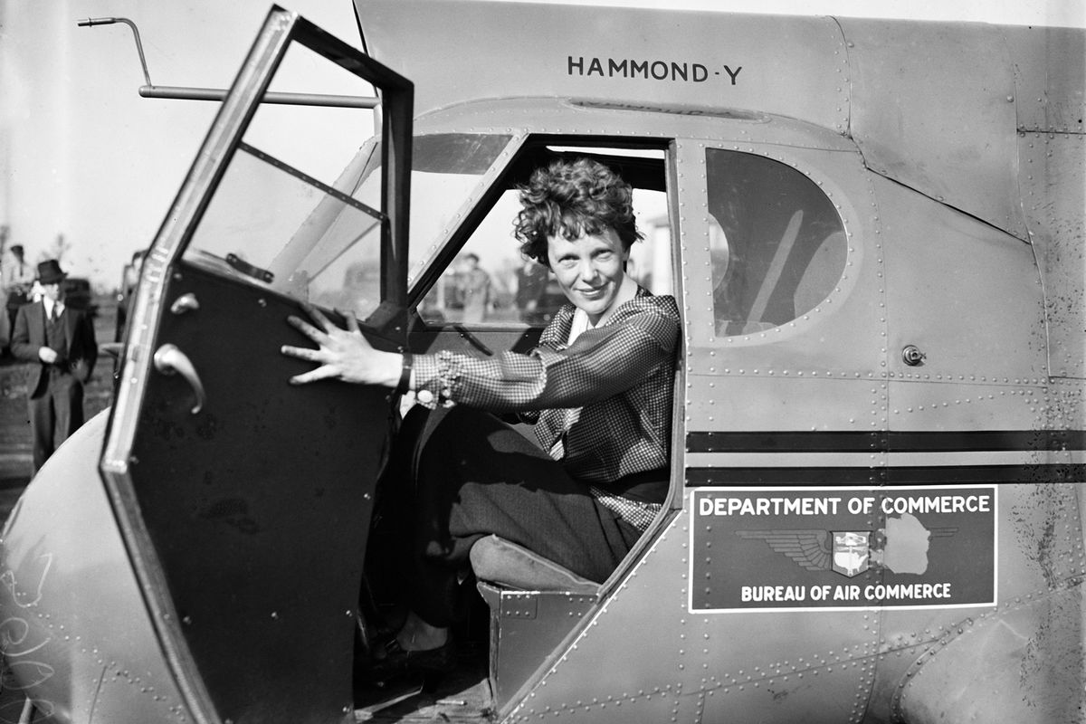 Amelia Earhart Portrait in a Plane