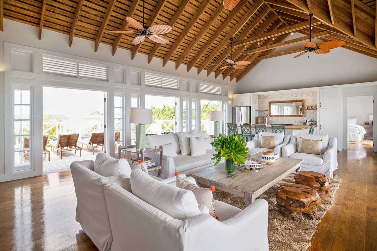 An airy interior at Kamalame Cay, voted one of the best hotels in the world
