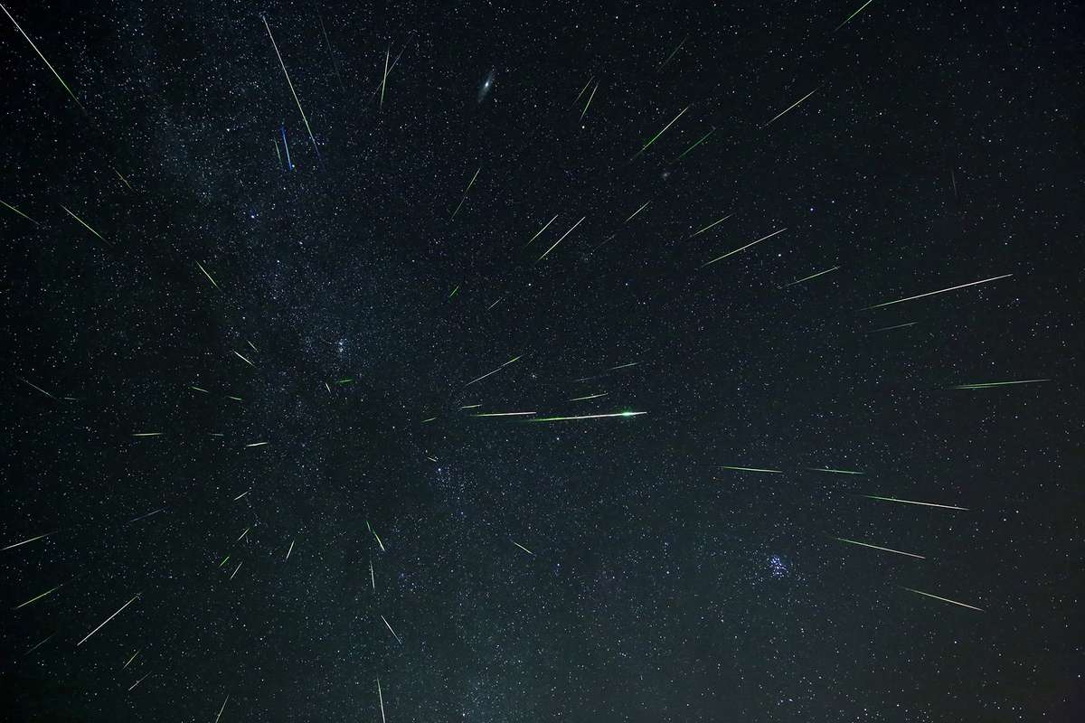 Nearly 100 Perseid meteors captured over 2.5 hours of imaging.