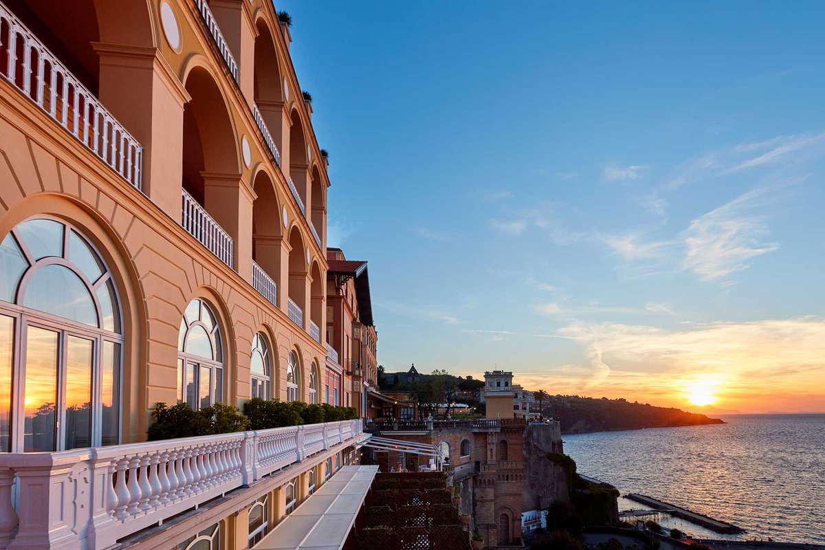 Waterside exterior of the Grand Hotel Excelsior Vittoria, voted one of the best hotels in the world